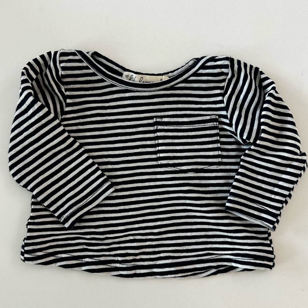 Lil Lemons for Love and Lemons Black White Striped 100% Cotton T-Shirt 3-6 Month